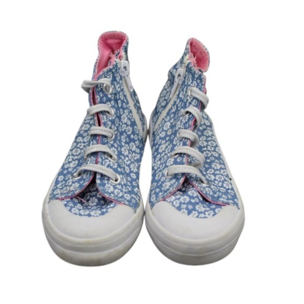 Piper Girls Canvas Shoes High Tops Sneakers Denim Floral Blue Sparkles Sz 9 9M
